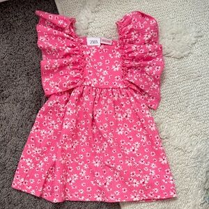Zara Hot Pink Floral Ruffle Sundress
